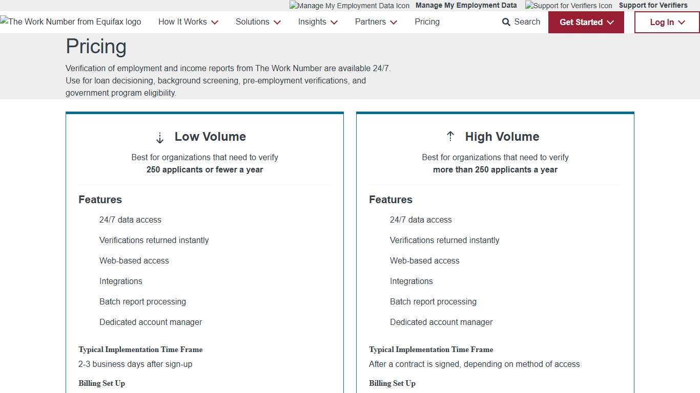 Pricing | The Work Number